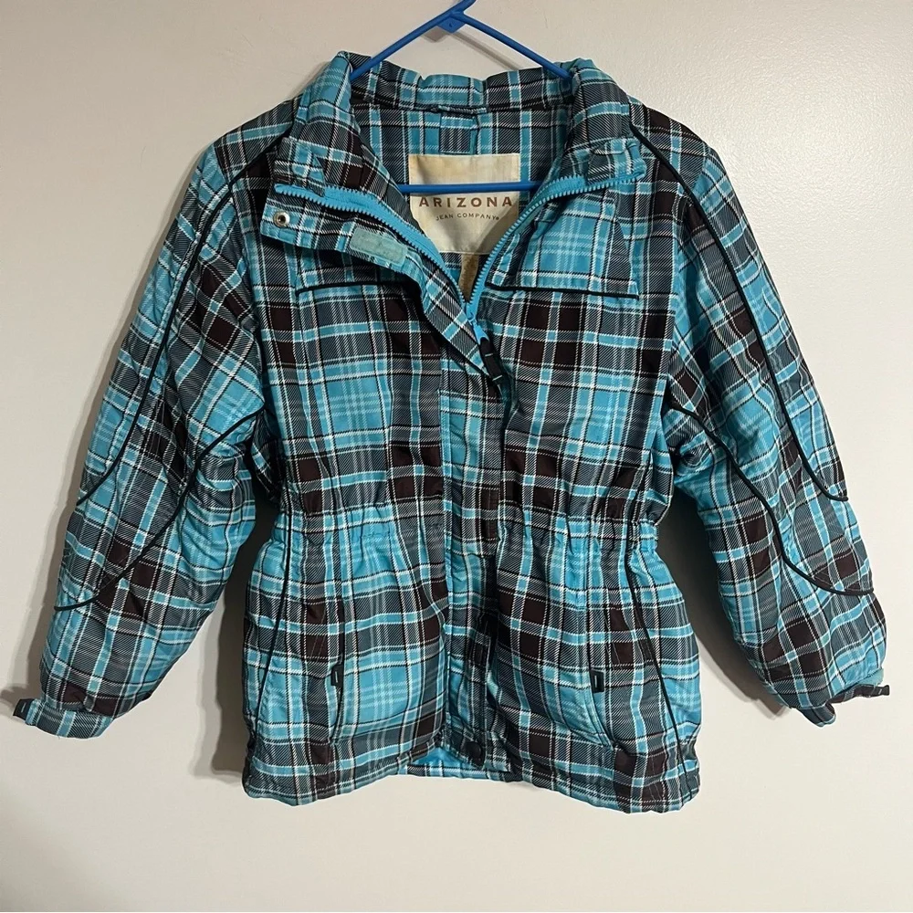 Girls Arizona Brown‎ Blue Plaid Jacket Just Outer Shell Size Large 14